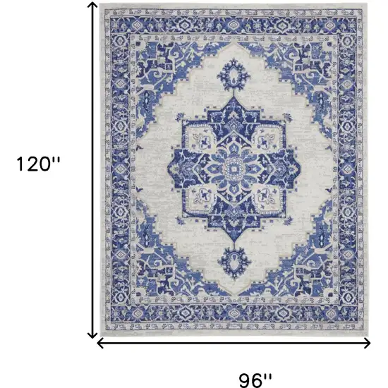 Ivory And Blue Floral Distressed Area Rug Photo 3