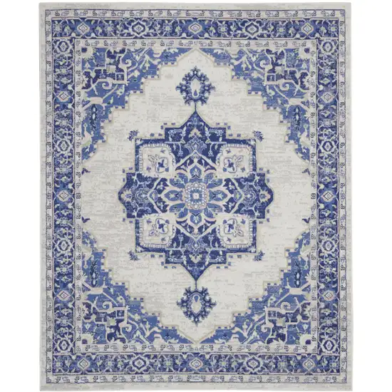 Ivory And Blue Floral Distressed Area Rug Photo 2