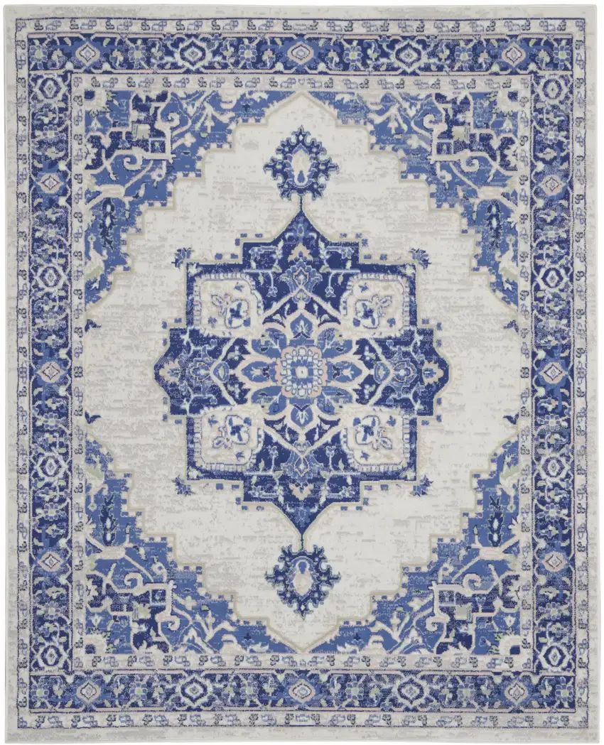 Ivory And Blue Floral Distressed Area Rug Photo 2