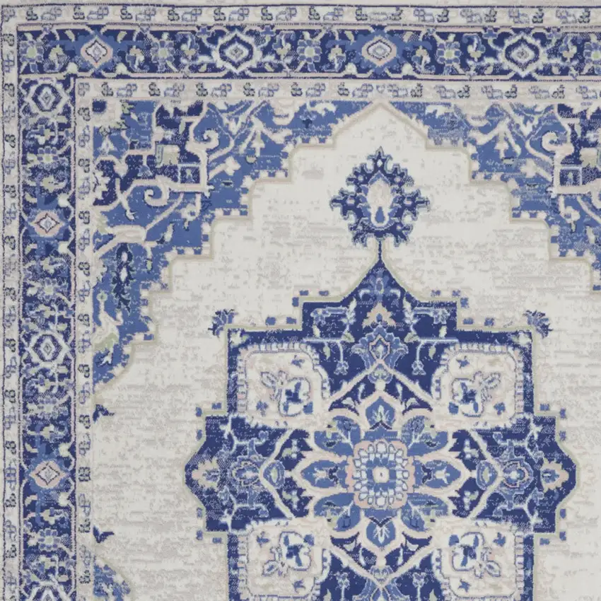 Ivory And Blue Floral Distressed Area Rug Photo 7