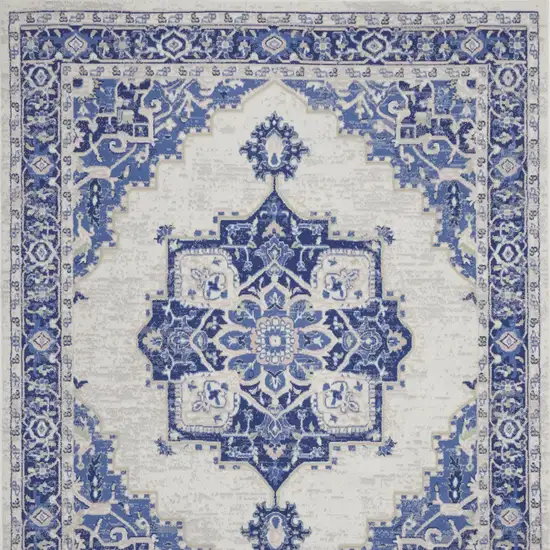 Ivory And Blue Floral Distressed Area Rug Photo 8