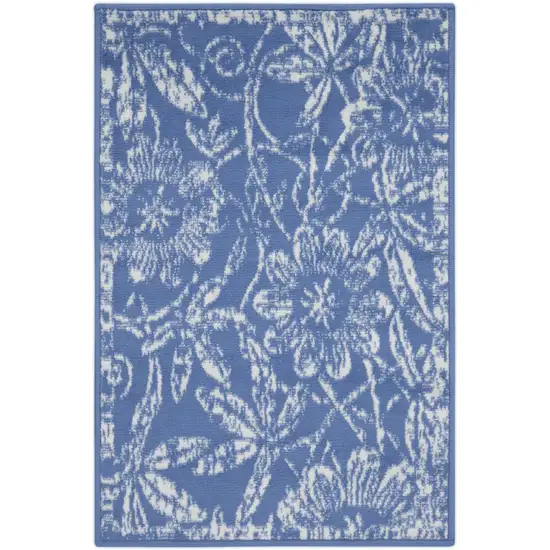 Ivory And Blue Floral Distressed Area Rug Photo 6