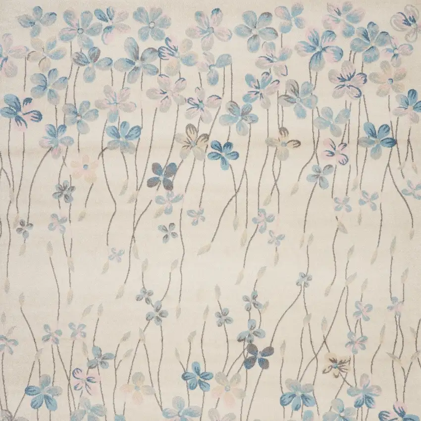 Ivory And Blue Floral Medallion Area Rug Photo 8