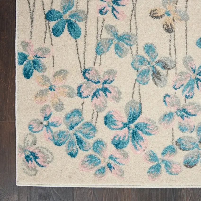 Ivory And Blue Floral Medallion Area Rug Photo 4