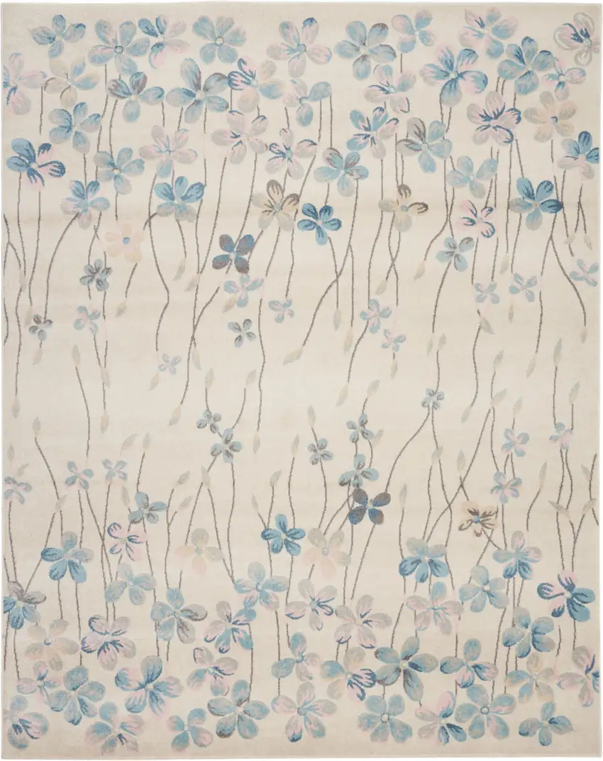 Ivory And Blue Floral Medallion Area Rug Photo 2