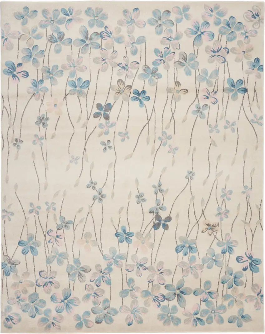 Ivory And Blue Floral Medallion Area Rug Photo 2
