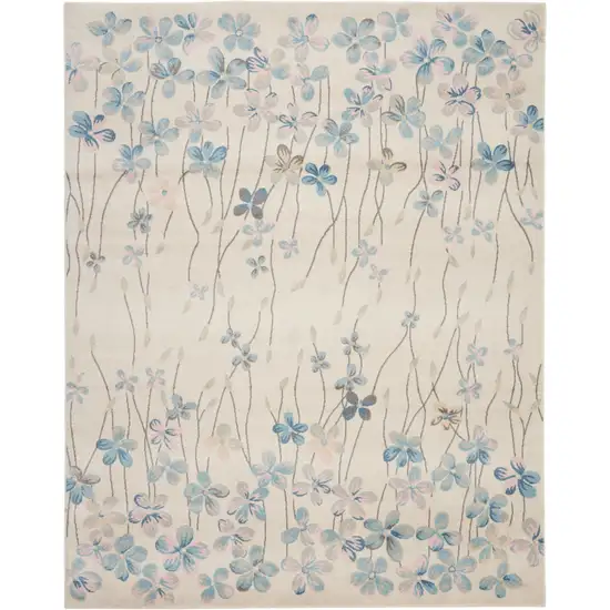 Ivory And Blue Floral Medallion Area Rug Photo 1