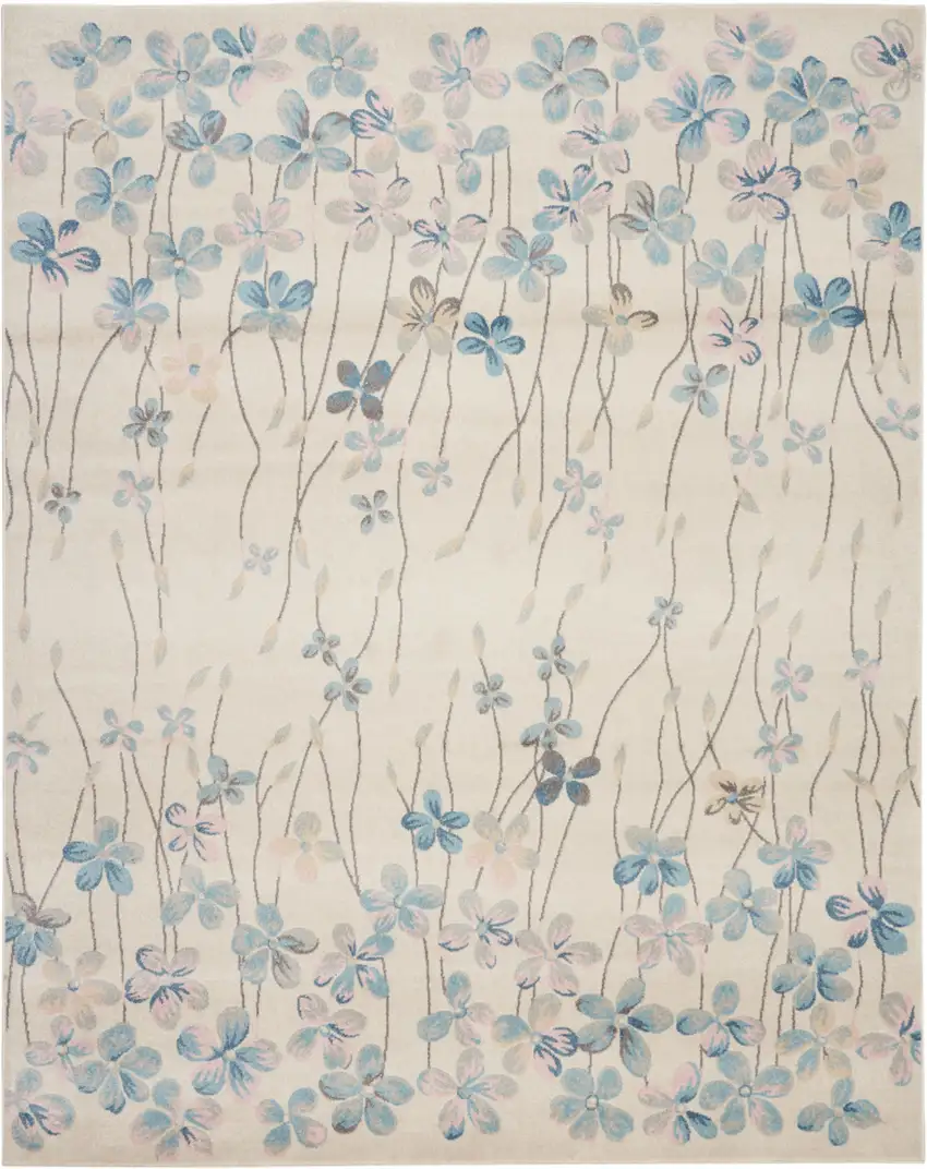 Ivory And Blue Floral Medallion Area Rug Photo 1