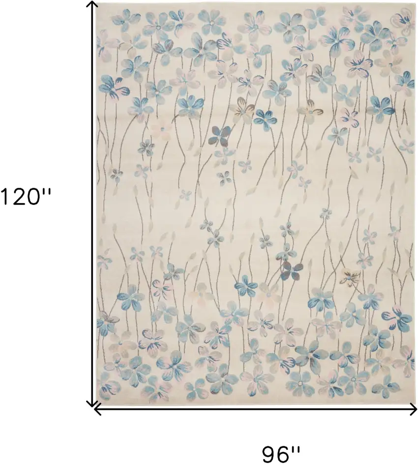 Ivory And Blue Floral Medallion Area Rug Photo 3