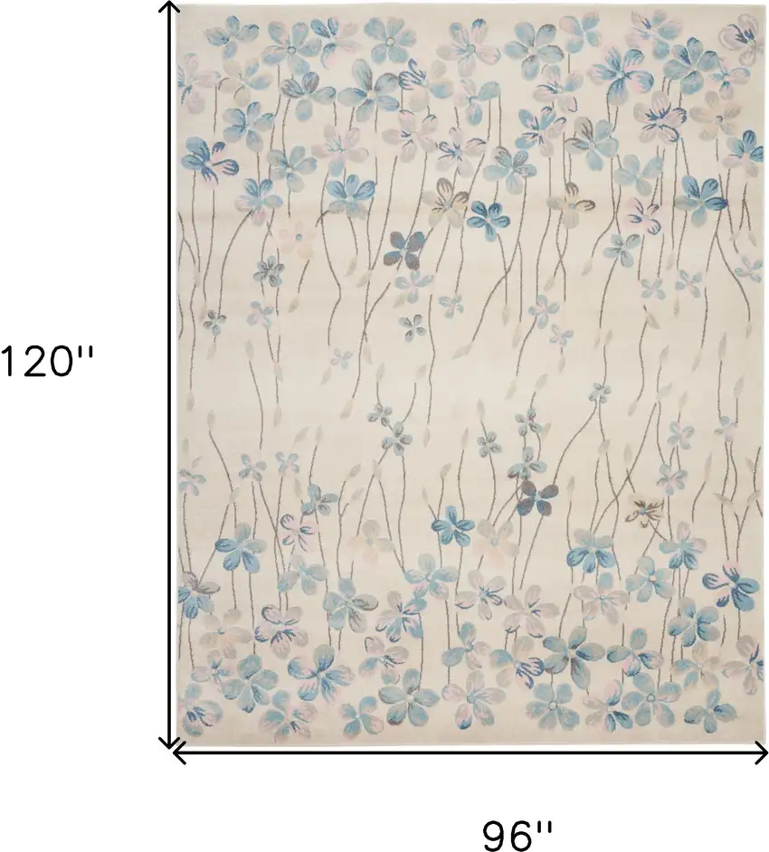 Ivory And Blue Floral Medallion Area Rug Photo 3