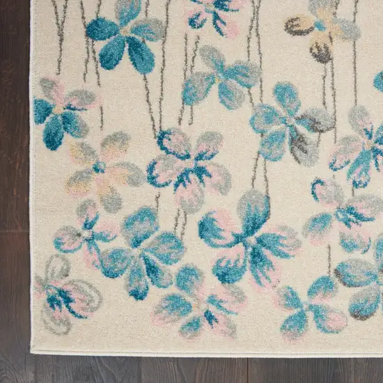 Ivory And Blue Floral Medallion Area Rug Photo 9