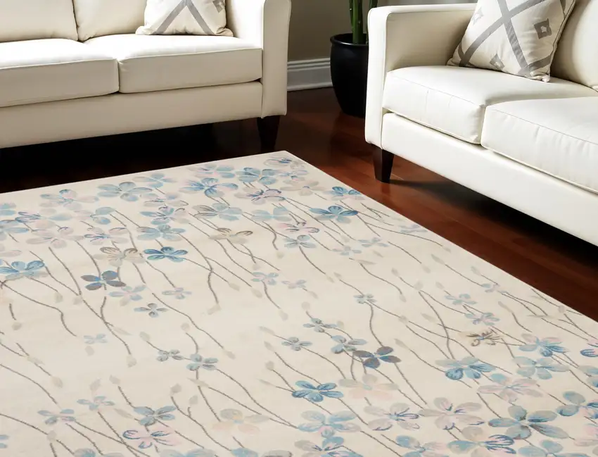 Ivory And Blue Floral Medallion Area Rug Photo 1