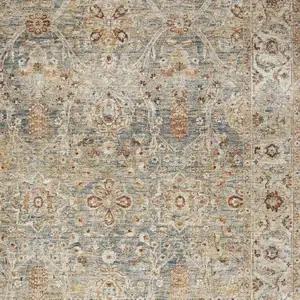 Photo of Ivory And Blue Floral Medallion Distressed Area Rug