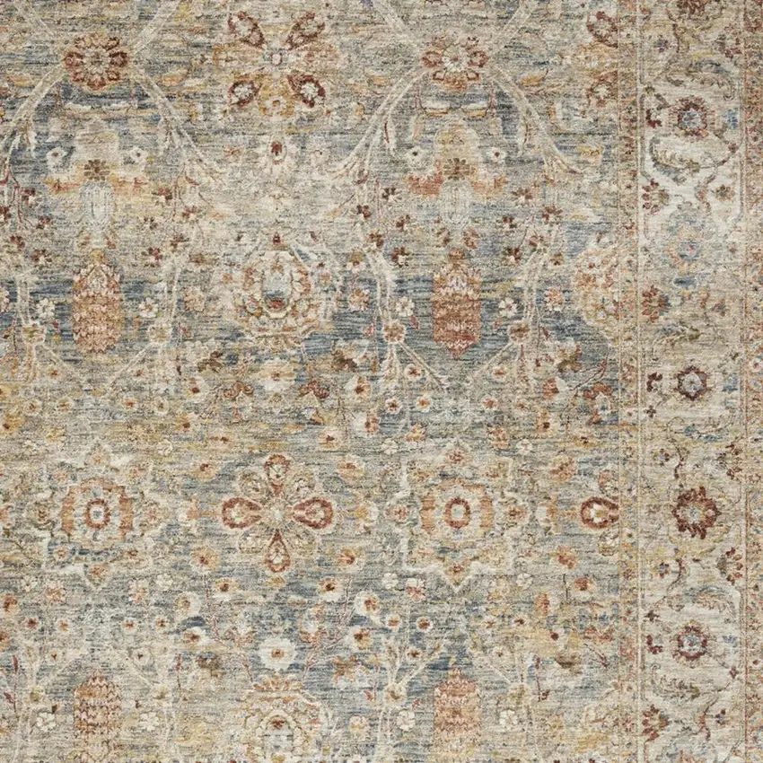 Ivory And Blue Floral Medallion Distressed Area Rug Photo 2