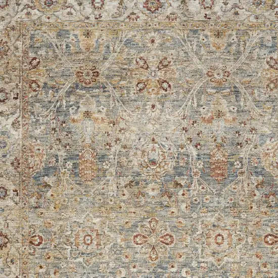 Ivory And Blue Floral Medallion Distressed Area Rug Photo 7