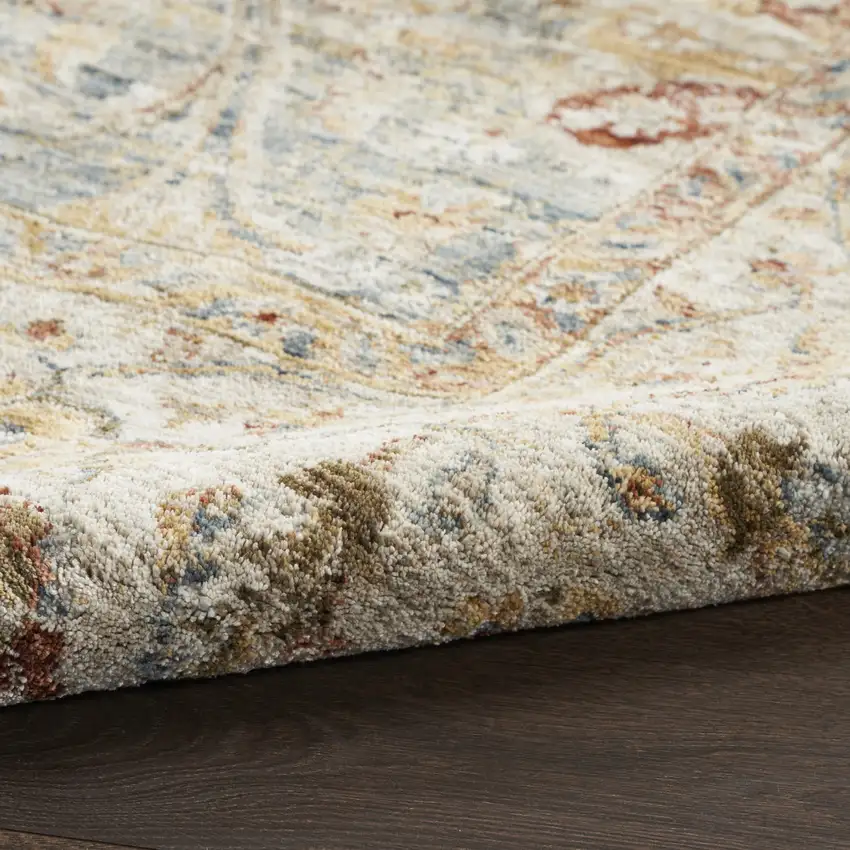 Ivory And Blue Floral Medallion Distressed Area Rug Photo 9