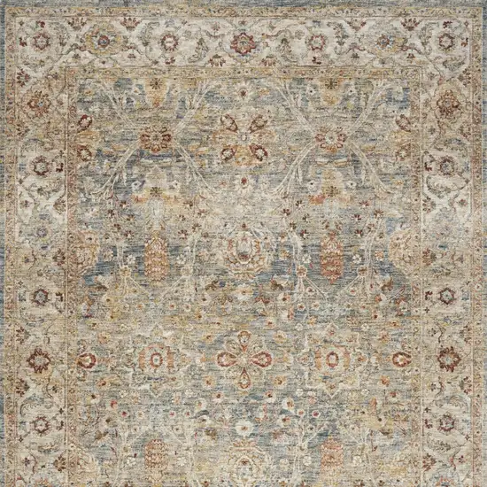 Ivory And Blue Floral Medallion Distressed Area Rug Photo 8