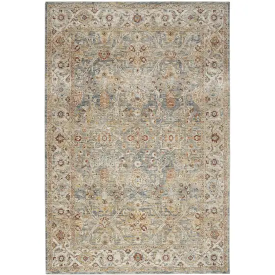 Ivory And Blue Floral Medallion Distressed Area Rug Photo 4