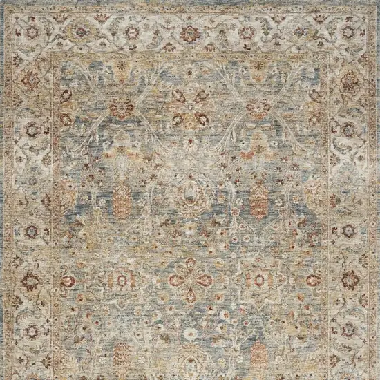 Ivory And Blue Floral Medallion Distressed Area Rug Photo 3