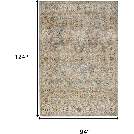 Ivory And Blue Floral Medallion Distressed Area Rug Photo 3