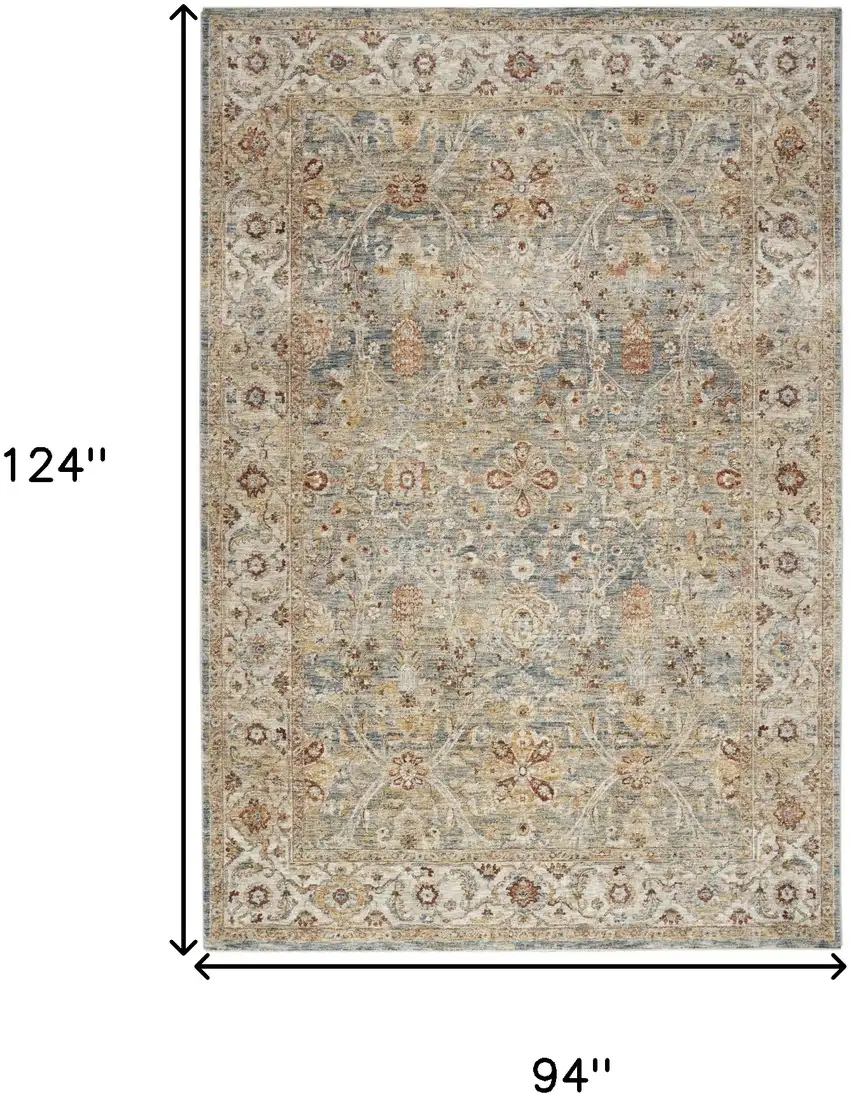 Ivory And Blue Floral Medallion Distressed Area Rug Photo 3
