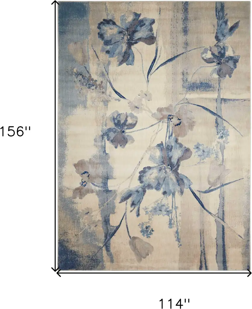 Ivory And Blue Floral Non Skid Area Rug Photo 3