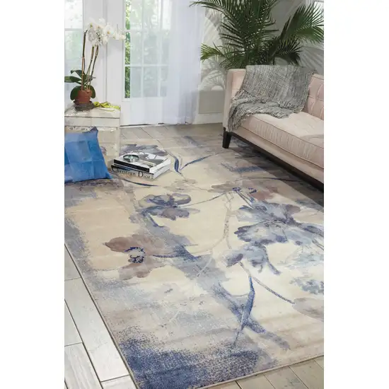 Ivory And Blue Floral Non Skid Area Rug Photo 4