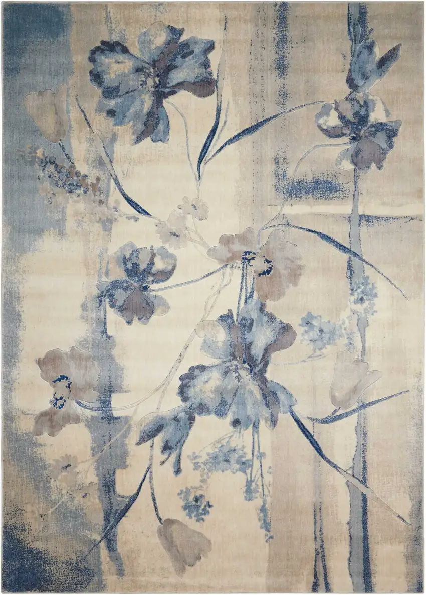 Ivory And Blue Floral Non Skid Area Rug Photo 7