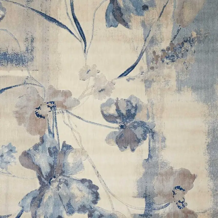 Ivory And Blue Floral Non Skid Area Rug Photo 3
