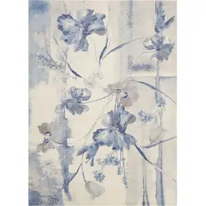 Photo of Ivory And Blue Floral Non Skid Area Rug