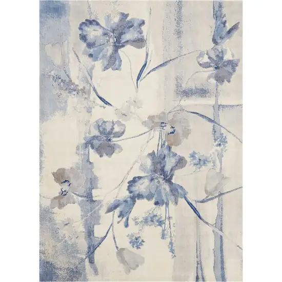 Ivory And Blue Floral Non Skid Area Rug Photo 5