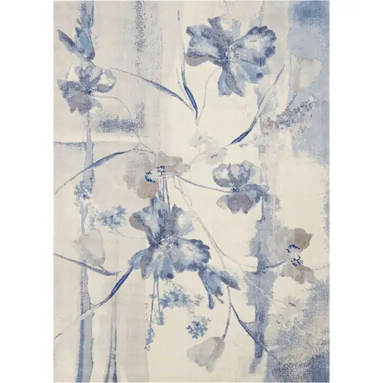 Ivory And Blue Floral Non Skid Area Rug Photo 6