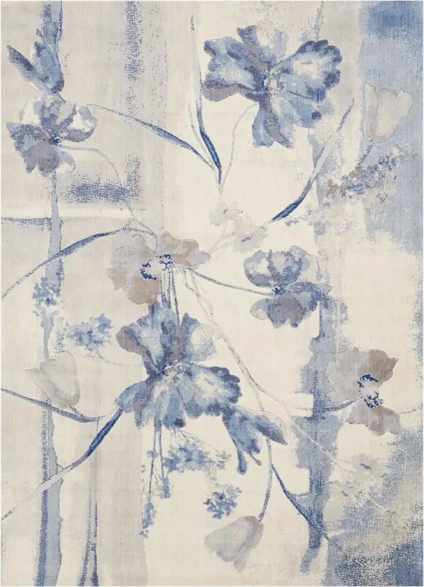 Ivory And Blue Floral Non Skid Area Rug Photo 6