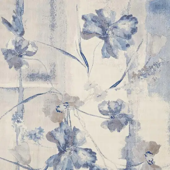 Ivory And Blue Floral Non Skid Area Rug Photo 3