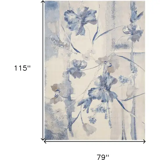 Ivory And Blue Floral Non Skid Area Rug Photo 3