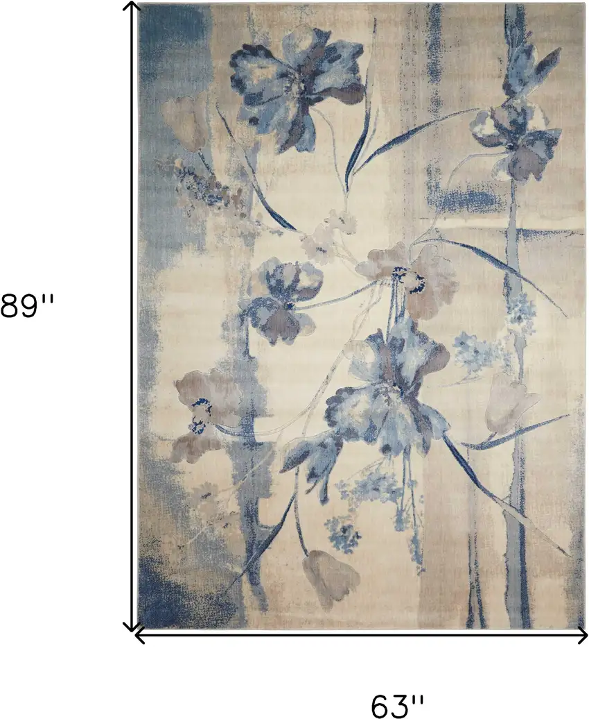 Ivory And Blue Floral Non Skid Area Rug Photo 9