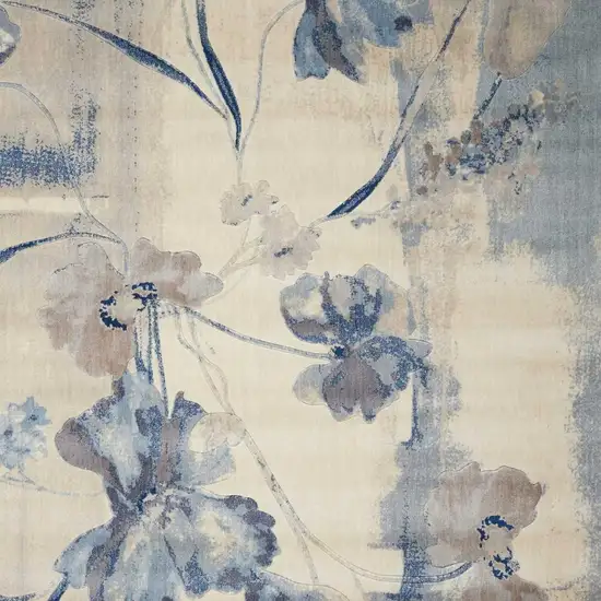 Ivory And Blue Floral Non Skid Area Rug Photo 3
