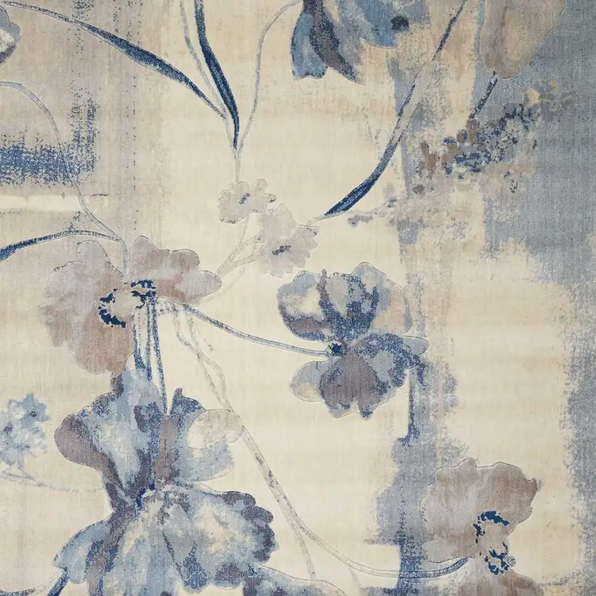 Ivory And Blue Floral Non Skid Area Rug Photo 3