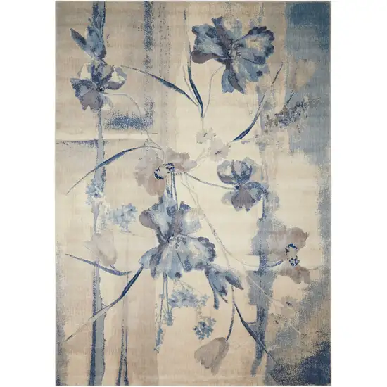 Ivory And Blue Floral Non Skid Area Rug Photo 2
