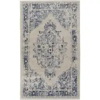 Photo of Ivory And Blue Floral Power Loom Distressed Area Rug