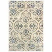 Photo of Ivory And Blue Floral Power Loom Stain Resistant Area Rug