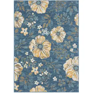 Photo of Ivory And Blue Floral Square Rug
