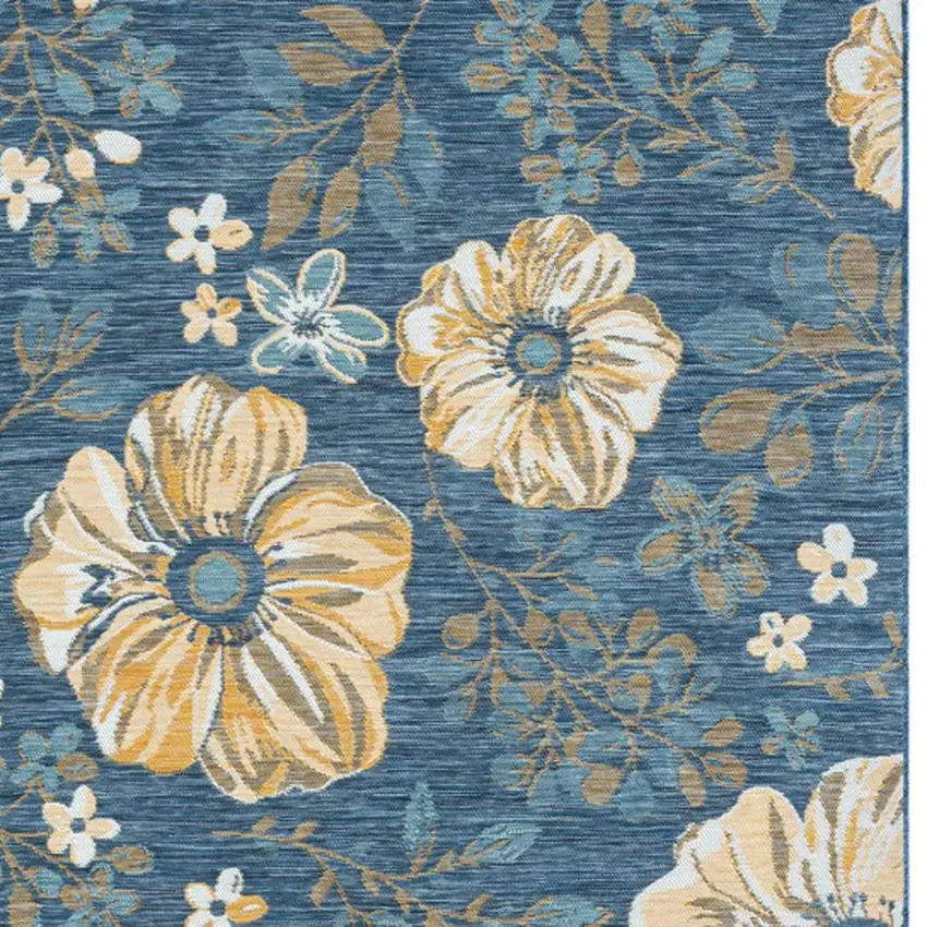Ivory And Blue Floral Square Rug Photo 4