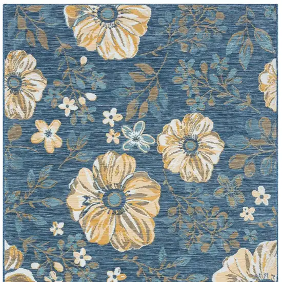 Ivory And Blue Floral Square Rug Photo 5