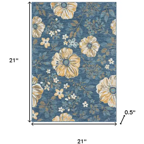 Ivory And Blue Floral Square Rug Photo 3