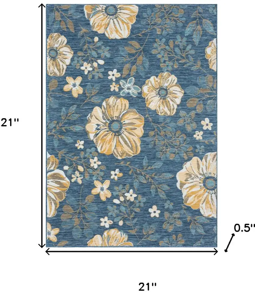 Ivory And Blue Floral Square Rug Photo 3