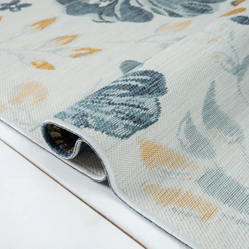 Ivory And Blue Floral Square Rug Photo 9