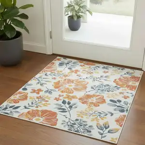 Photo of Ivory And Blue Floral Square Rug