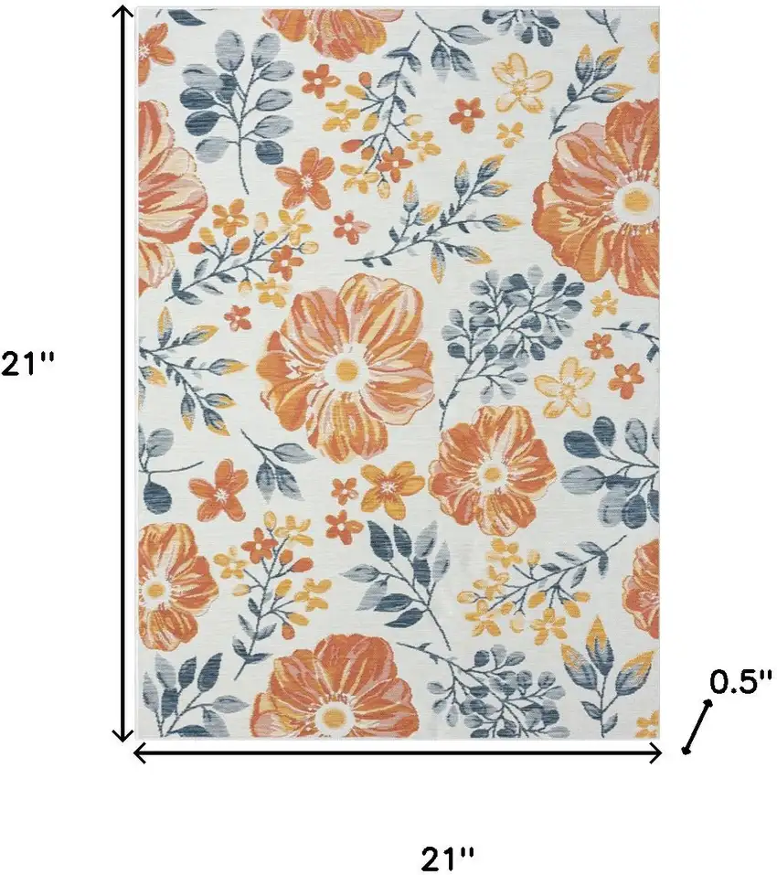Ivory And Blue Floral Square Rug Photo 3
