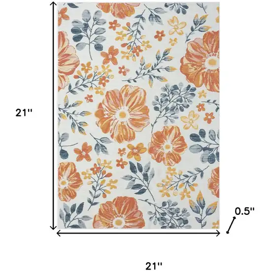 Ivory And Blue Floral Square Rug Photo 3